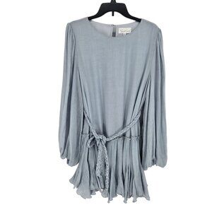 Sweet lemon womens size large light blue long sleeve braided tie waist dress